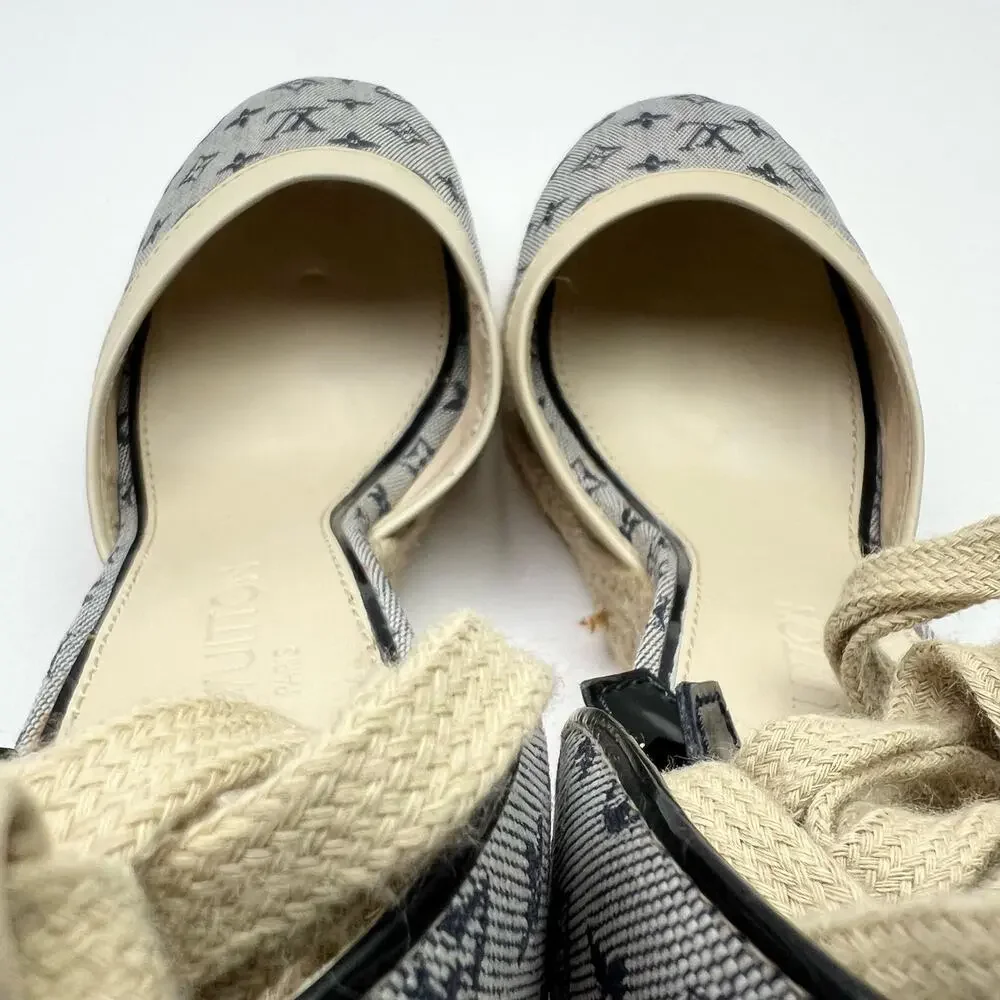 LOUIS VUITTON Ibiza LV Monogram Canvas Espadrille Wedges Sandals EU 40 US 10